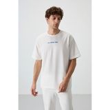 AIR JONES Ekru Pamuklu Kalın Yüzeyi Dokulu Oversize Fit Baskılı Erkek T-Shirt - 88364