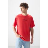 Air Jones Fiesta %100 Pamuk Kalın Yumuşak Dokulu Oversize Fit Baskılı Erkek T-Shirt - 88361 - 105 - Kırmızı - 2XL