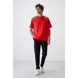 Air Jones Fiesta - Lacivert Pamuklu Kalın Yumuşak Dokulu Oversize Fit Basic Erkek Eşofman Takım - 85251 - Kırmızı - Lacivert
