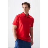 Air Jones Fiesta Pamuklu Kalın Yumuşak Dokulu Polo Yaka Oversize Fit Basic Erkek T- Shirt - 88381 - 105 - Kırmızı - 2XL