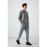 Air Jones Gri Melanj Pamuklu Kalın Yumuşak Dokulu Comfort Fit Baskılı Erkek Eşofman Takım - 85239