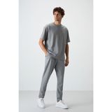 Air Jones Gri Melanj Pamuklu Kalın Yumuşak Dokulu Oversize Fit Basic Erkek Eşofman Takım - 85251 - 2XL