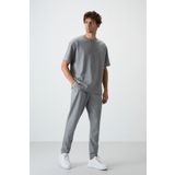 AIR JONES Gri Melanj Pamuklu Kalın Yumuşak Dokulu Oversize Fit Basic Erkek Eşofman Takım - 85251