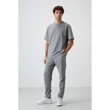 Air Jones Gri Melanj Pamuklu Kalın Yumuşak Dokulu Oversize Fit Nakışlı Erkek Eşofman Takım - 85252 - 2XL