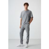 Air Jones Gri Melanj Pamuklu Kalın Yumuşak Dokulu Oversize Fit Nakışlı Erkek Eşofman Takım - 85252