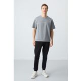 AIR JONES Gri Melanj Siyah Pamuklu Kalın Yumuşak Dokulu Oversize Fit Basic Erkek Eşofman Takım - 85261