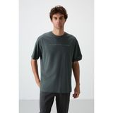 Air Jones Haki Pamuklu Kalın Yüzeyi Dokulu Oversize Fit Baskılı Erkek T-Shirt - 88371 - 2XL