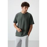 Air Jones Haki Waffle İnterlok Yüzeyi Dokulu Oversize Fit Basic Erkek T-Shirt - 88379 - M