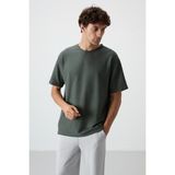 Air Jones Haki Waffle İnterlok Yüzeyi Dokulu Oversize Fit Basic Erkek T-Shirt - 88379