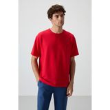 Air Jones Kırmızı Waffle İnterlok Yüzeyi Dokulu Oversize Fit Basic Erkek T-Shirt - 88379 - 2XL