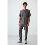AIR JONES Koyu Gri Pamuklu Kalın Yumuşak Dokulu Oversize Fit Basic Erkek Eşofman Takım - 85251
