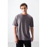 Air Jones Koyu Gri Pamuklu Kalın Yumuşak Dokulu Oversize Fit Basic Erkek T-Shirt - 88378 - 2XL