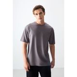 AIR JONES Koyu Gri Pamuklu Kalın Yumuşak Dokulu Oversize Fit Basic Erkek T- Shirt - 88378