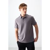 AIR JONES Koyu Gri Pamuklu Kalın Yumuşak Dokulu Polo Yaka Oversize Fit Basic Erkek T- Shirt - 88381