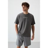AIR JONES Koyu Gri Pamuklu Kalın Yüzeyi Dokulu Oversize Fit Baskılı Erkek T-Shirt - 88364
