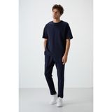 Air Jones Lacivert Pamuklu Kalın Yumuşak Dokulu Oversize Fit Basic Erkek Eşofman Takım - 85251 - Lacivert - Lacivert