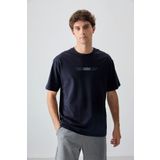 AIR JONES Lacivert Pamuklu Kalın Yumuşak Dokulu Oversize Fit Baskılı Erkek T- Shirt - 88374