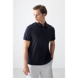 AIR JONES Lacivert Pamuklu Kalın Yumuşak Dokulu Polo Yaka Oversize Fit Basic Erkek T- Shirt - 88381