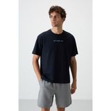 Air Jones Lacivert Pamuklu Kalın Yüzeyi Dokulu Oversize Fit Baskılı Erkek T-Shirt - 88364 - XL