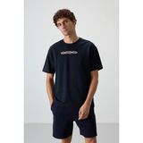 AIR JONES Lacivert Pamuklu Kalın Yüzeyi Dokulu Oversize Fit Baskılı Erkek T-Shirt - 88365
