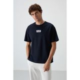 AIR JONES Lacivert Pamuklu Kalın Yüzeyi Dokulu Oversize Fit Baskılı Erkek T-Shirt - 88367