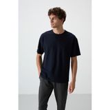 Air Jones Lacivert Pamuklu Kalın Yüzeyi Dokulu Oversize Fit Baskılı Erkek T-Shirt - 88369