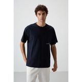 AIR JONES Lacivert Pamuklu Kalın Yüzeyi Dokulu Oversize Fit Baskılı Erkek T-Shirt - 88370