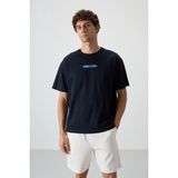 Air Jones Lacivert Pamuklu Kalın Yüzeyi Dokulu Oversize Fit Baskılı Erkek T-Shirt - 88372 - XL