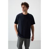 Air Jones Lacivert Waffle İnterlok Yüzeyi Dokulu Oversize Fit Basic Erkek T-Shirt - 88379 - 2XL