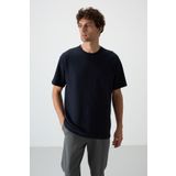AIR JONES Lacivert Waffle İnterlok Yüzeyi Dokulu Oversize Fit Basic Erkek T-Shirt - 88379