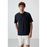 Air Jones Lacivert Waffle İnterlok Yüzeyi Dokulu Oversize Fit Basic Erkek T-Shirt - 88380 - M