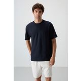 AIR JONES Lacivert Waffle İnterlok Yüzeyi Dokulu Oversize Fit Basic Erkek T-Shirt - 88380