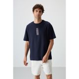 AIR JONES Lacivert%100 Pamuk Kalın Yumuşak Dokulu Oversize Fit Baskılı Erkek T-Shirt - 88360, Lacivert, S