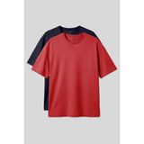 Air Jones Oversize Fit Basic 2li Paket Lacivert-Fiesta Erkek T-Shirt - 88353 - Lacivert - Kırmızı - 2XL