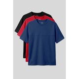 Air Jones Oversize Fit Basic 3lü Paket Siyah-Kırmızı-Parlament Erkek T-Shirt - 88380 - Siyah - Lacivert - Kırmızı