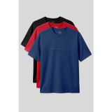 Air Jones Oversize Fit Basic 3lü Paket Siyah-Kırmızı-Parlament Erkek T-Shirt - 88380