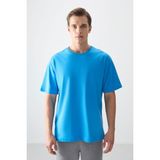 Air Jones Petrol Mavi %100 Pamuk Kalın Yumuşak Dokulu Oversize Fit Basic Erkek T-Shirt - 88353 - XL