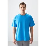 Air Jones Petrol Mavi %100 Pamuk Kalın Yumuşak Dokulu Oversize Fit Basic Erkek T-Shirt - 88353 - XL