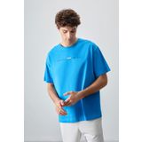 AIR JONES Petrol Mavi %100 Pamuk Kalın Yumuşak Dokulu Oversize Fit Baskılı Erkek T- Shirt - 88357