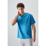 Air Jones Petrol Mavi Pamuklu Kalın Yumuşak Dokulu Oversize Fit Basic Erkek T-Shirt - 88377 - 2XL