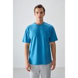 Air Jones Petrol Mavi Pamuklu Kalın Yumuşak Dokulu Oversize Fit Basic Erkek T-Shirt - 88378 - XL