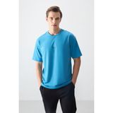 Air Jones Petrol Mavi Pamuklu Kalın Yumuşak Dokulu Oversize Fit Baskılı Erkek T-Shirt - 88373 - 2XL