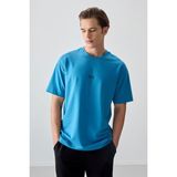 Air Jones Petrol Mavi Pamuklu Kalın Yumuşak Dokulu Oversize Fit Baskılı Erkek T-Shirt - 88373 - XL