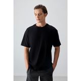AIR JONES Siyah %100 Pamuk Kalın Yumuşak Dokulu Oversize Fit Basic Erkek T-Shirt - 88353