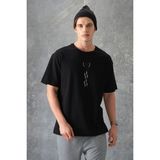 Air Jones Siyah %100 Pamuk Kalın Yumuşak Dokulu Oversize Fit Baskılı Erkek T-Shirt - 88355 - 2XL