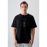 Air Jones Siyah %100 Pamuk Kalın Yumuşak Dokulu Oversize Fit Baskılı Erkek T-Shirt - 88355 - XL