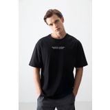 AIR JONES Siyah %100 Pamuk Kalın Yumuşak Dokulu Oversize Fit Baskılı Erkek T-Shirt - 88356