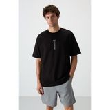 AIR JONES Siyah %100 Pamuk Kalın Yumuşak Dokulu Oversize Fit Baskılı Erkek T-Shirt - 88360
