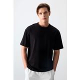 AIR JONES Siyah Pamuklu Kalın Yumuşak Dokulu Oversize Fit Basic Erkek T- Shirt - 88377