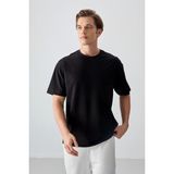 Air Jones Siyah Pamuklu Kalın Yumuşak Dokulu Oversize Fit Basic Erkek T-Shirt - 88378 - XL